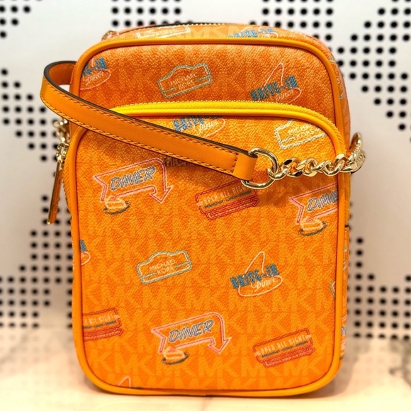 Michael Kors Medium Jet Set Travel NS Chain Xbody Bag Pop Orange Multi - Picture 1 of 7